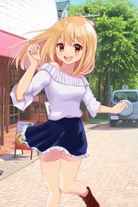 Preview wallpaper girl, smile, running, anime, art, cartoon