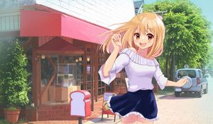 Preview wallpaper girl, smile, running, anime, art, cartoon