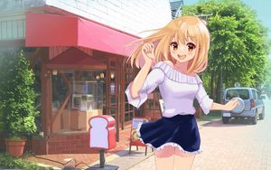 Preview wallpaper girl, smile, running, anime, art, cartoon