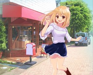 Preview wallpaper girl, smile, running, anime, art, cartoon