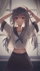 Preview wallpaper girl, smile, sailor suit, anime, art