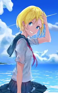 Preview wallpaper girl, smile, sailor suit, sea, water, anime