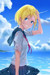 Preview wallpaper girl, smile, sailor suit, sea, water, anime
