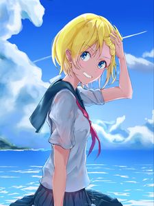 Preview wallpaper girl, smile, sailor suit, sea, water, anime