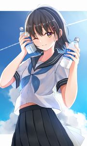Preview wallpaper girl, smile, sailor suit, bottles, anime