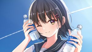 Preview wallpaper girl, smile, sailor suit, bottles, anime