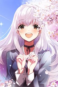 Preview wallpaper girl, smile, sakura, flowers, happy, anime