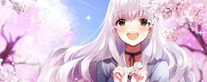 Preview wallpaper girl, smile, sakura, flowers, happy, anime