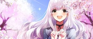 Preview wallpaper girl, smile, sakura, flowers, happy, anime