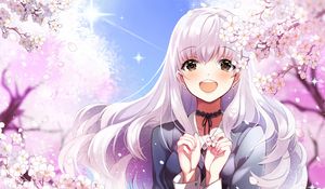 Preview wallpaper girl, smile, sakura, flowers, happy, anime