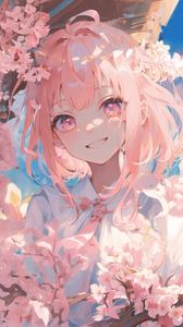 Preview wallpaper girl, smile, sakura, pink