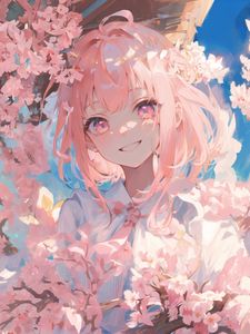 Preview wallpaper girl, smile, sakura, pink