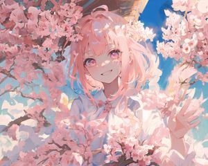 Preview wallpaper girl, smile, sakura, pink