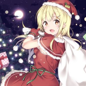 Preview wallpaper girl, smile, santa, costume, gifts, anime