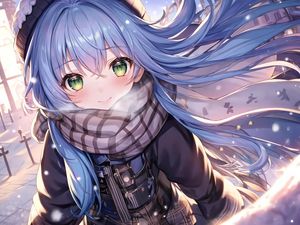 Preview wallpaper girl, smile, scarf, anime, art