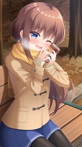 Preview wallpaper girl, smile, scarf, autumn, anime