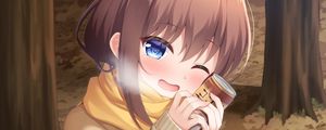 Preview wallpaper girl, smile, scarf, autumn, anime