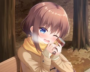 Preview wallpaper girl, smile, scarf, autumn, anime