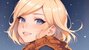 Preview wallpaper girl, smile, scarf, coat, snow, anime