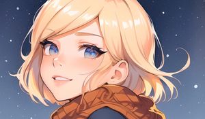 Preview wallpaper girl, smile, scarf, coat, snow, anime