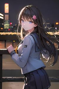 Preview wallpaper girl, smile, school uniform, hairpin, light, anime