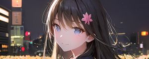 Preview wallpaper girl, smile, school uniform, hairpin, light, anime