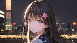 Preview wallpaper girl, smile, school uniform, hairpin, light, anime