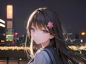 Preview wallpaper girl, smile, school uniform, hairpin, light, anime