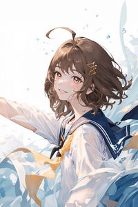 Preview wallpaper girl, smile, school uniform, hairpin, waves, water, anime