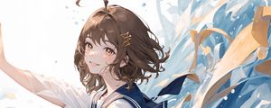 Preview wallpaper girl, smile, school uniform, hairpin, waves, water, anime