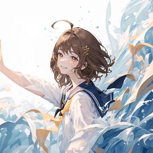 Preview wallpaper girl, smile, school uniform, hairpin, waves, water, anime