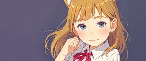 Preview wallpaper girl, smile, schoolgirl, ears, gesture, pose, anime