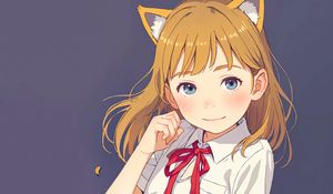 Preview wallpaper girl, smile, schoolgirl, ears, gesture, pose, anime