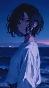 Preview wallpaper girl, smile, sea, anime, art, blue