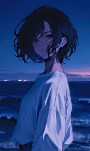 Preview wallpaper girl, smile, sea, anime, art, blue