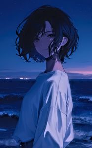 Preview wallpaper girl, smile, sea, anime, art, blue