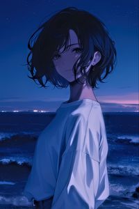 Preview wallpaper girl, smile, sea, anime, art, blue