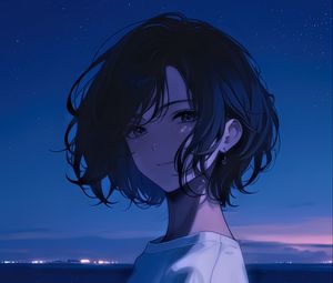 Preview wallpaper girl, smile, sea, anime, art, blue