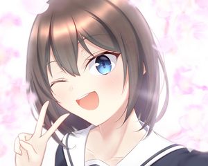 Preview wallpaper girl, smile, selfie, snapshot, interface, anime