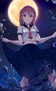 Preview wallpaper girl, smile, skirt, water, anime, art