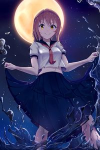 Preview wallpaper girl, smile, skirt, water, anime, art