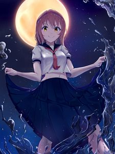 Preview wallpaper girl, smile, skirt, water, anime, art