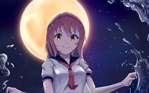Preview wallpaper girl, smile, skirt, water, anime, art