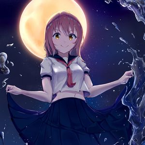 Preview wallpaper girl, smile, skirt, water, anime, art