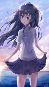 Preview wallpaper girl, smile, skirt, glance, anime
