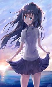 Preview wallpaper girl, smile, skirt, glance, anime