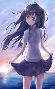 Preview wallpaper girl, smile, skirt, glance, anime