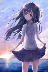 Preview wallpaper girl, smile, skirt, glance, anime
