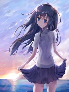 Preview wallpaper girl, smile, skirt, glance, anime