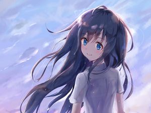 Preview wallpaper girl, smile, skirt, glance, anime